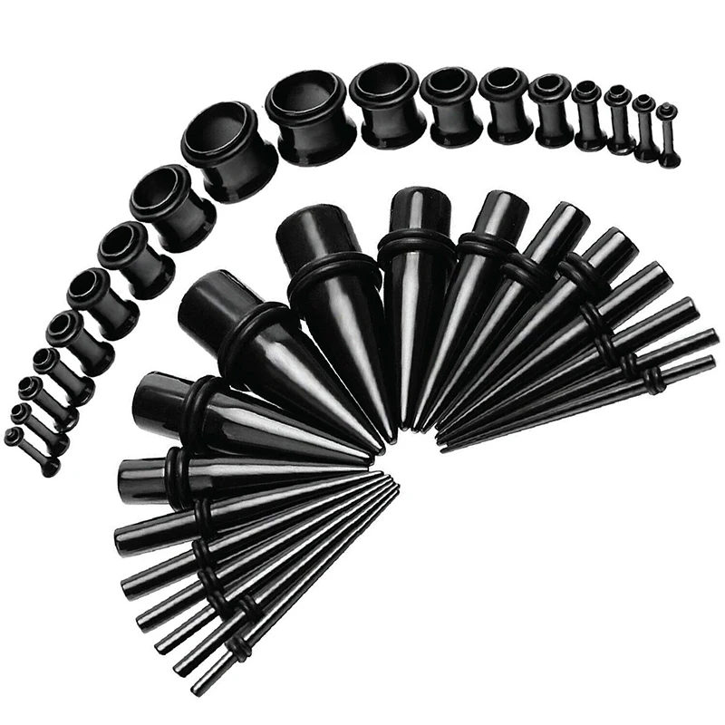 36 Stks/partij 14G-00G Roestvrijstalen Oormeters Strekset Taps Toelopende Pluggen Oogjes Oor Taps Toeloop En Pluggen Expander Set Body Piercing