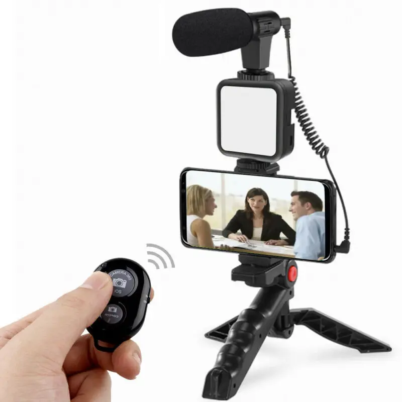 KIT01 Vlog Video Kit Tripod Stand Microphone LED Light Phone Holder Remote for Shooting Photographic Camera Photo