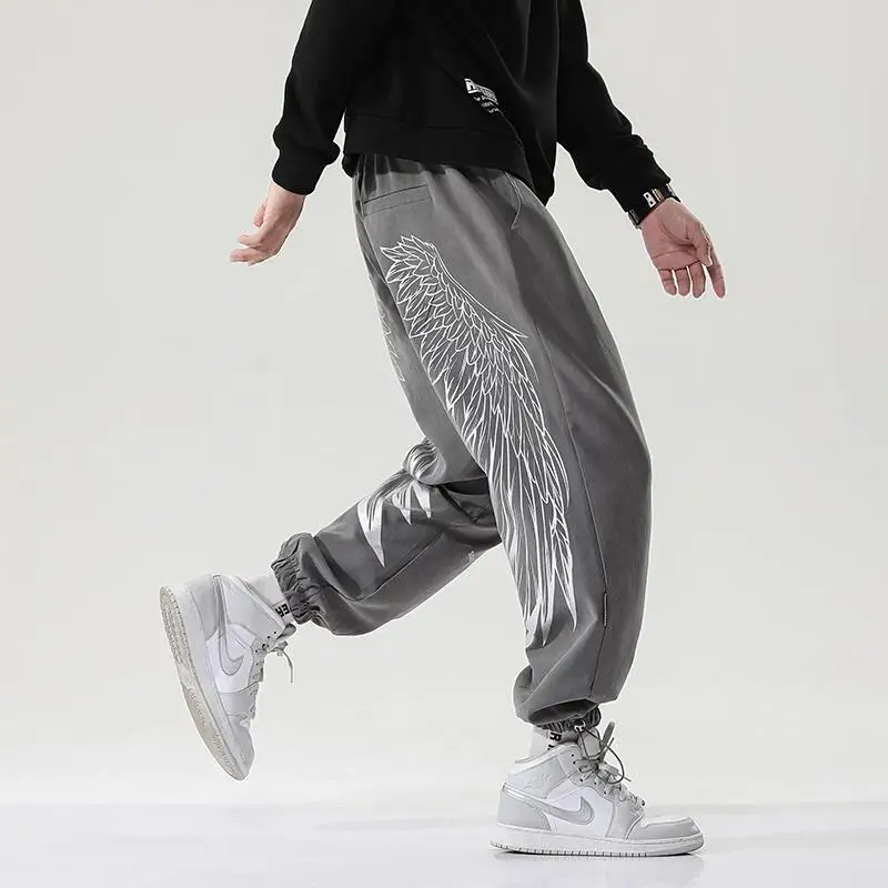 Autumn/Winter Wings Printing Men's Pants Ankle-Length Hip Hop Pants Fleece Harem Trousers Japanese Fashion Harajuku Sweatpants