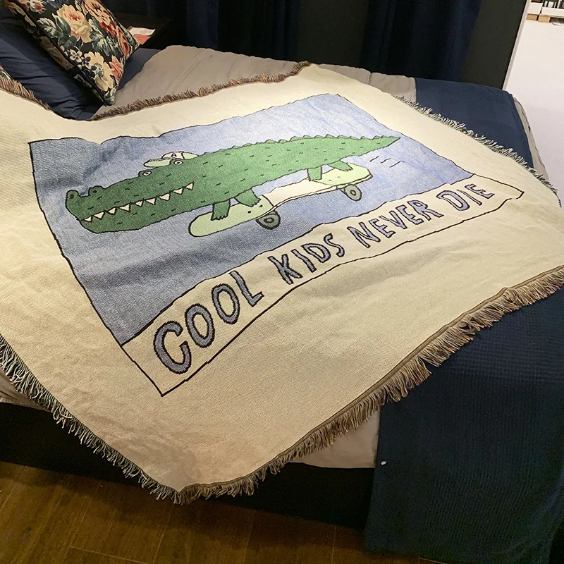 Green Crocodile Throw Blanket Non-slip Stitching Letters Sofa Covers Cobertor blanket with Tassel On beds/plane Travel textile