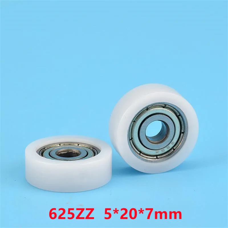 20pcs/100pcs Flat Roller 5*20*7mm 625ZZ Bearing POM Plastic Coated Pulley Door Drawer Showcase Guide Wheel Low Noise 5x20x7mm