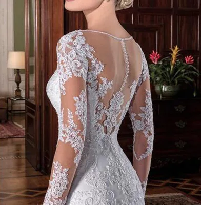 Vestidos de novia de sirena con escote de Joya de tul exquisito, Sexy, encaje con cuentas, apliques de manga larga, vestidos de novia de talla grande, 2020