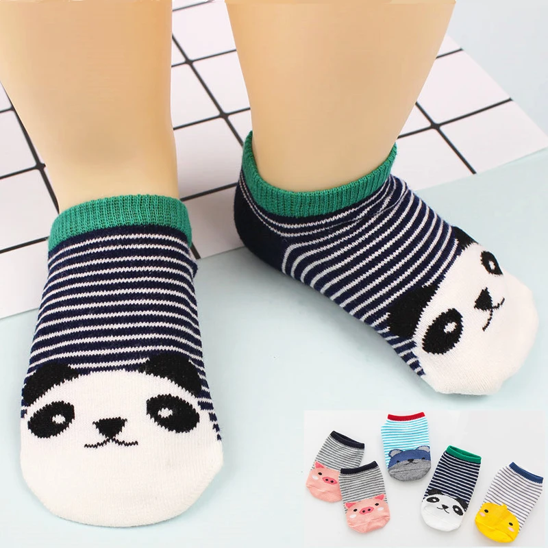 Baby Socks Cotton Boys Girls Anti Slip Indoor Boat Socks Patterned Panda Striped Animal Kids Funny Short Socks Baby Stuff Cute