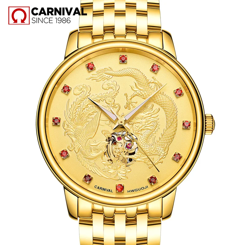Carnival Men\'s Watches Automatic Mechanical Watch for Men Waterproof Stainless Steel Luminous Male Wrist Watch Reloj Hombre
