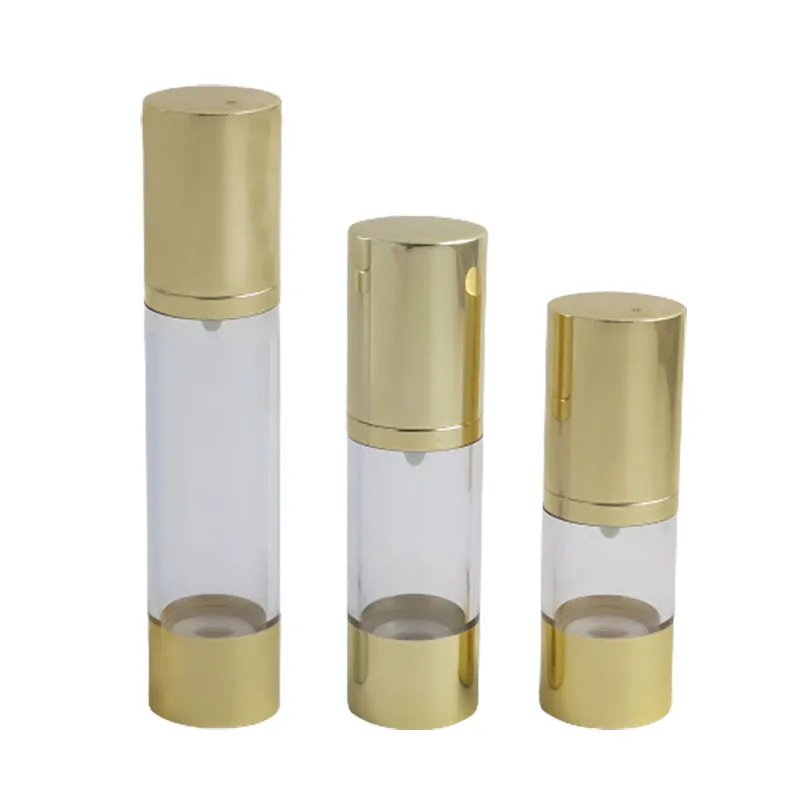 200  x15ml 30ml 50ml Gold High-grade Refillable Bottles Portable Airless Pump Dispenser Bottle For Travel Lotion