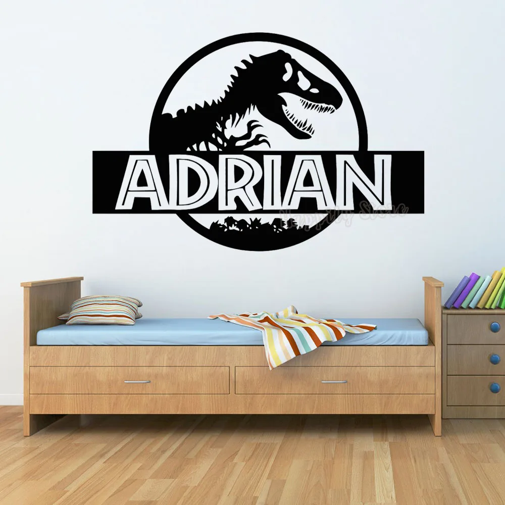 Personalisierte Jurassic Park Wand Aufkleber Schlafzimmer Dinosaurier T-Rex Custom Name Vinyl Aufkleber Hause Kindergarten Boy