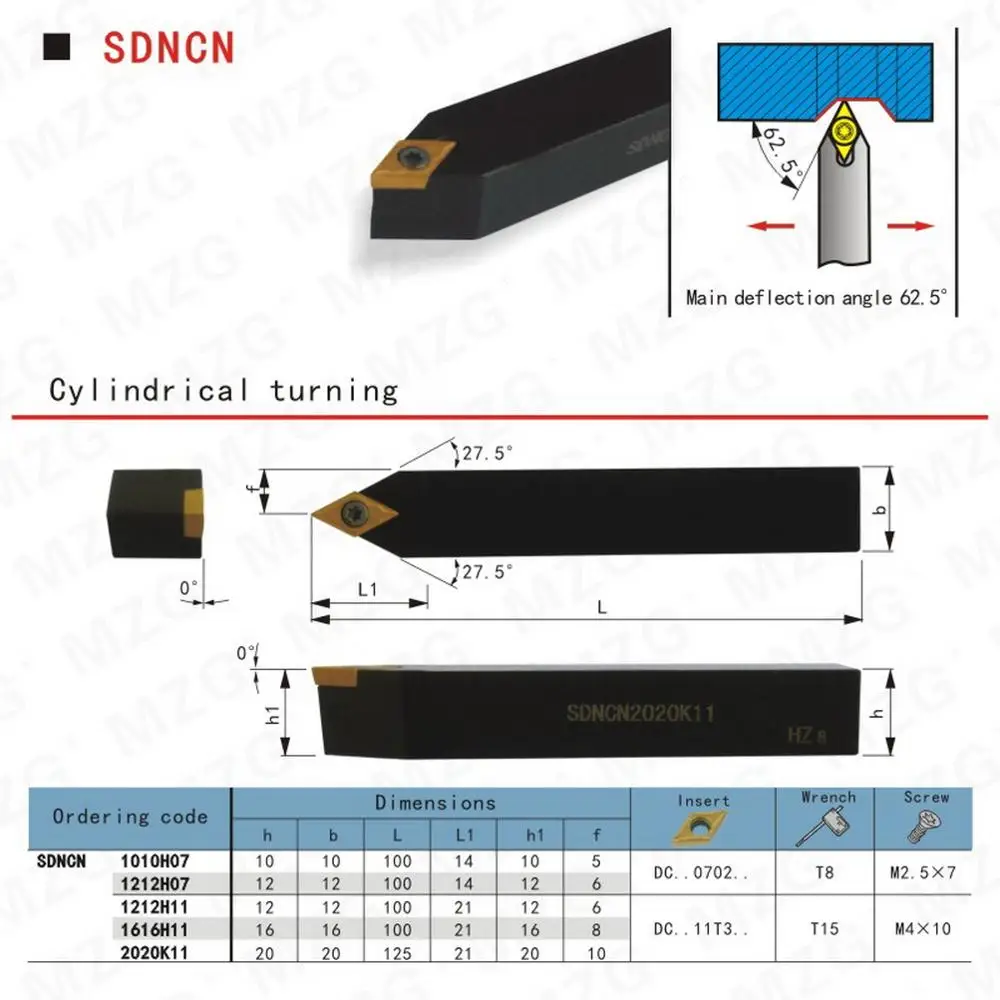 MZG 10mm 16mm 20mm SDNCN1010H07 Turning Arbor CNC Lathe Cutter Bar Carbide Inserts External Boring Tool Clamped Steel Toolholder