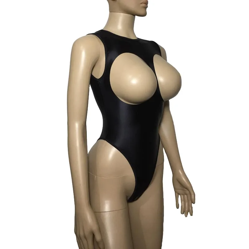 Sexy Shiny Spandex Cupless Crotchless Teddy Thong Leotard Open Breast Bodysuit Lingerie Jananese Style Erotic Swimwear