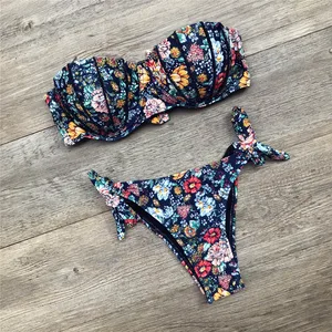 Bikini with female floral print, swimwear, swimsuit, breast pillow, divided swimsuit, sexy trend, 2023, 2023 12 Main Sales Bikini Flower - №5