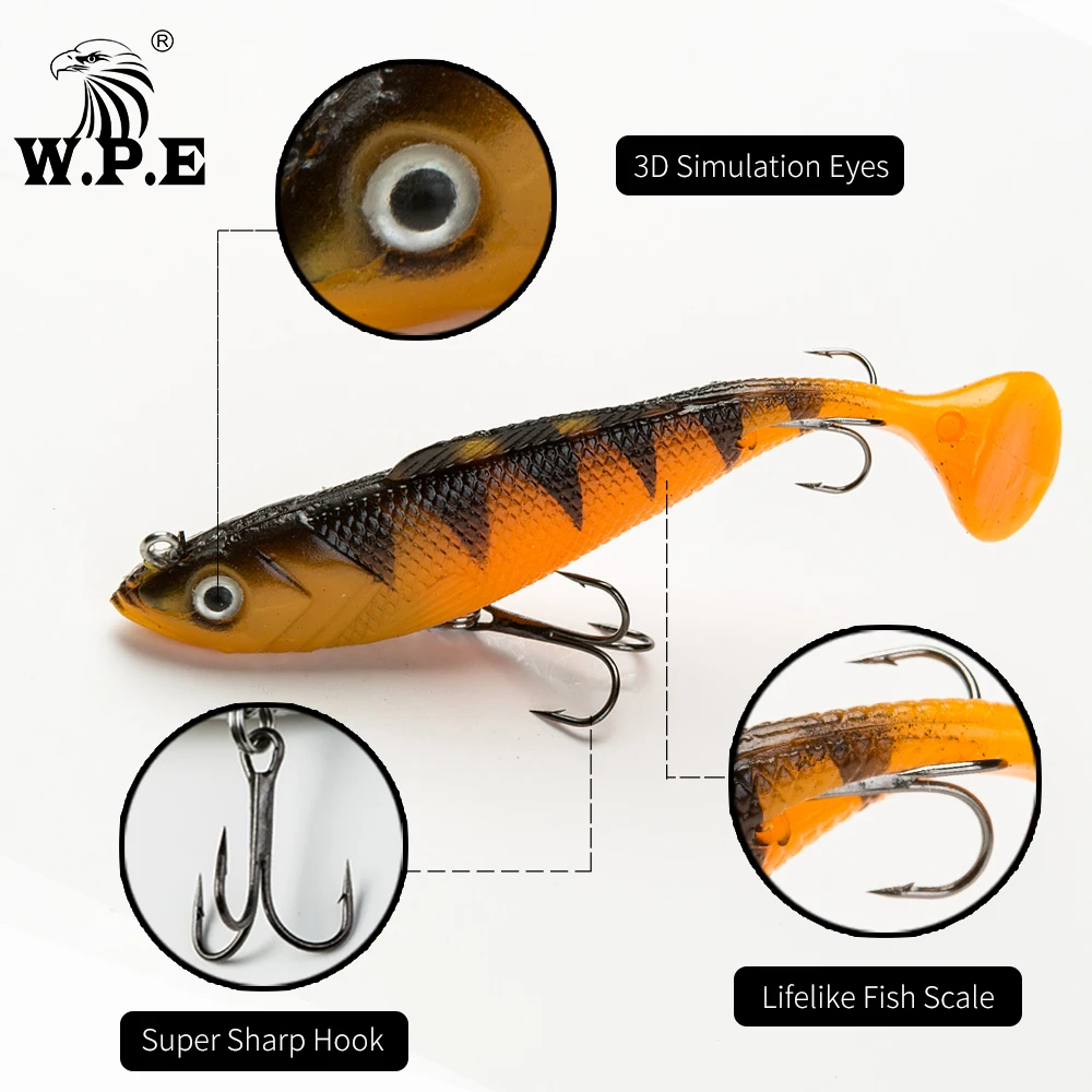 W.P.E Brand Lead Head Fishing Lure 8cm/10cm/12cm/14cm Soft Lure 1Pcs 17g-42g Jig Fishing Swimbait Treble Hook Fishing Tackle