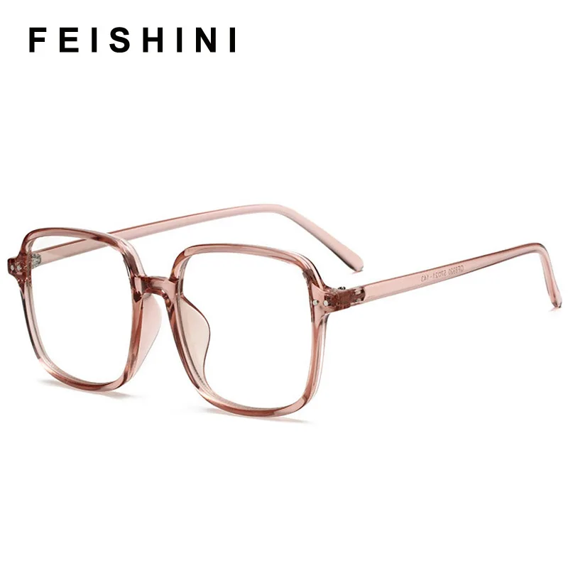 FEISHINI Fake Anti Blue Light Glasses Women Mrand Clear Transparent Eyewear frames Ladies Myopia Nerd Eye glasses frame Korea