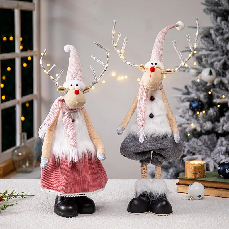 Christmas Large Standing Elk Doll Navidad Figurine Ornaments With Lights Reindeer For Xmas Kid Gift Home Decorations