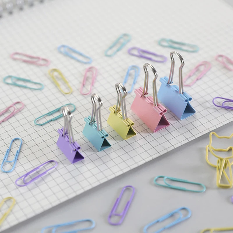 80Pcs/lot Color Binder Clips Set Mint Green Pink blue Multi Paper Clips Kawaii Stationery Office Accessories School Supplies