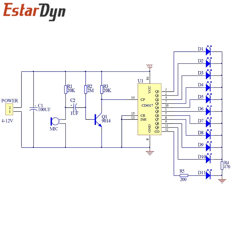 CD4017 colorful voice control rotating LED light kit electronic manufacturing diy kit spare parts student Laboratory