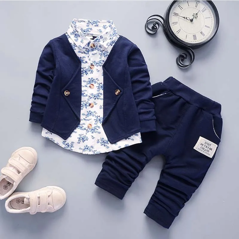 Spring Autumn Boys Clothes Infant Gentleman Suit Toddler Children Flower Coat Pants 2Pcs Sets Kid Casual Tracksuits For Baby