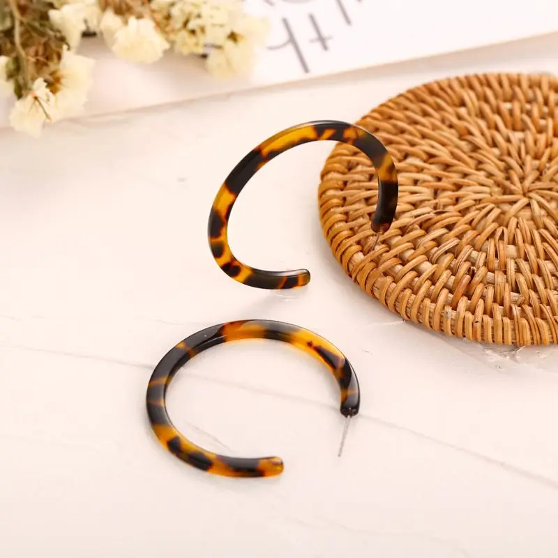 Acrylic Marbled Earring Leopard Round Hoop Earrings Women Tortoise Shell Jewelry