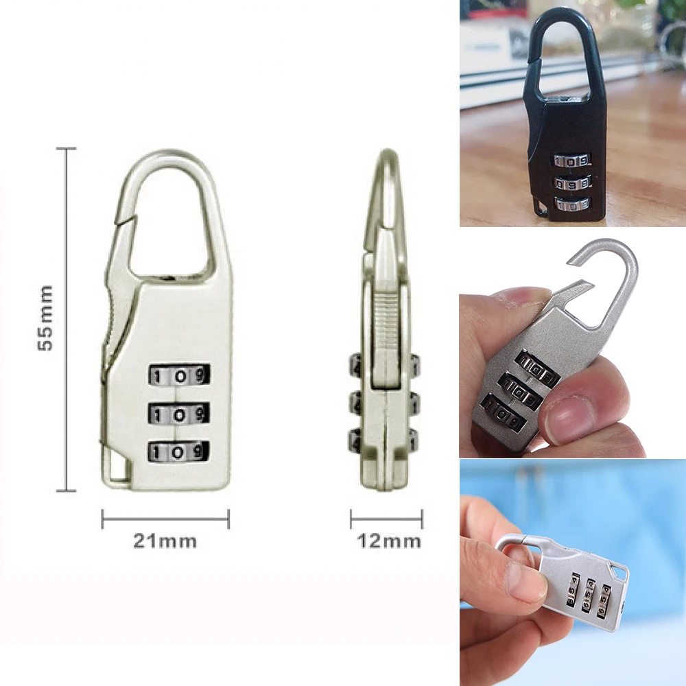 Security 3 Combination Travel Zinc Alloy Suitcase Luggage Bag Jewelry Boxes Tool Chests Code Lock Zipper Padlock Keyed Padlock