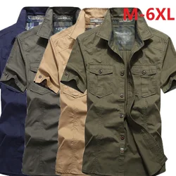 M-6xlplus Size Men's Shirt Summer Short Sleeve Cargo Shirts New Shirts Breathable Cool 100% Cotton Camisa Social Masculina