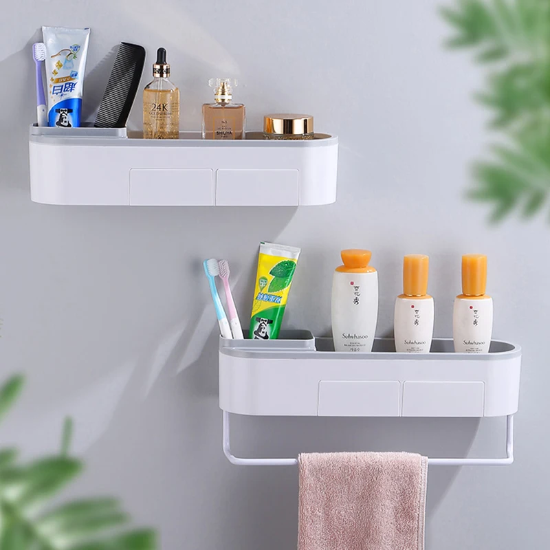 

Wall Bathroom Shelf Shampoo Shower Shelves Holder Kitchen Storage Makeup Rack Organizer Towel Bar Bath Accessories Banheiro