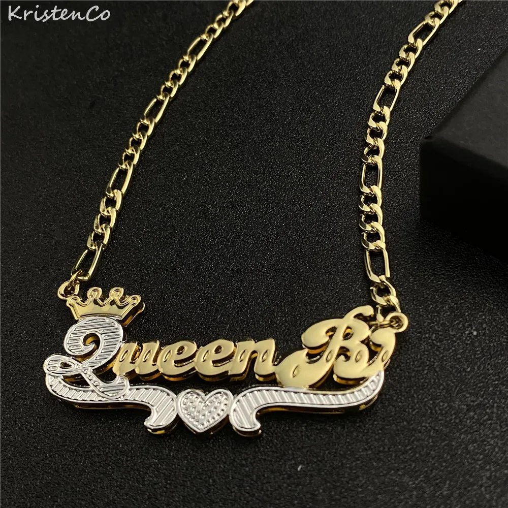 

KristenCo Custom 3D Name Necklace Personalized Nameplate Pendant Double Electroplating Jewelry With Crown For Necklace Gift