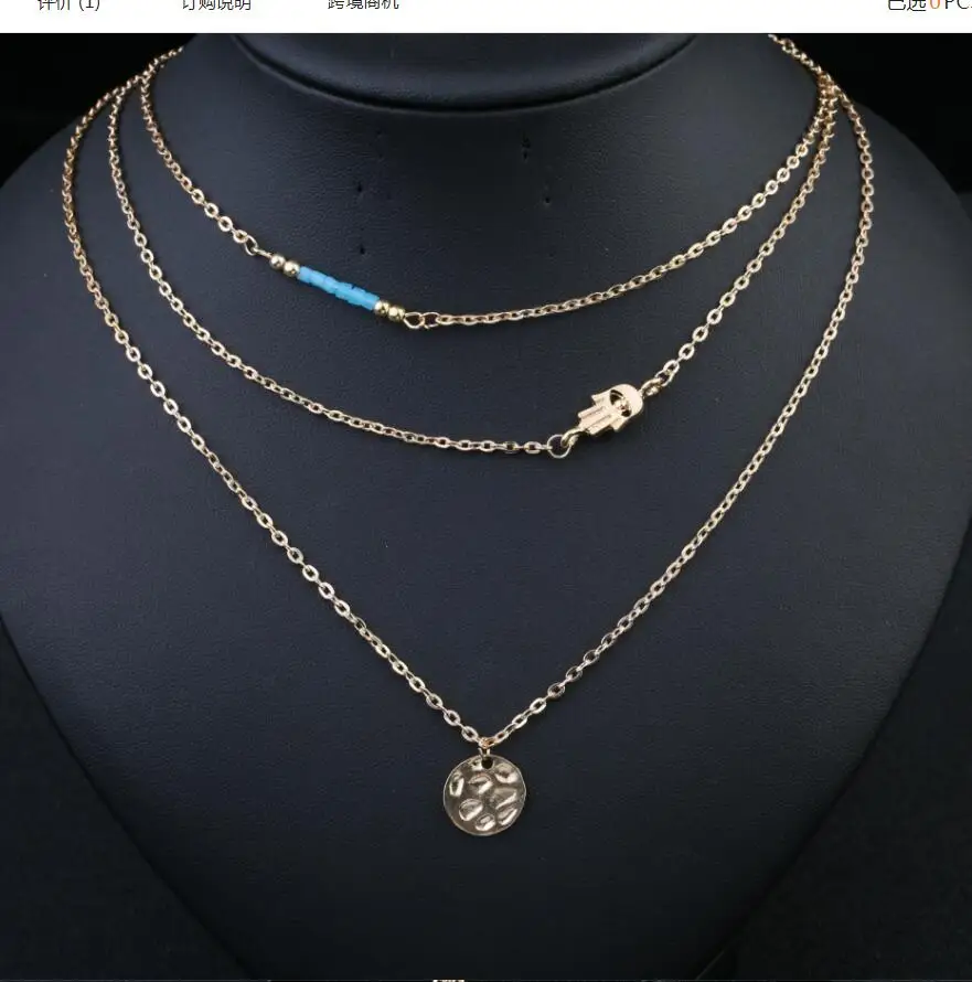 بوهو نمط موضة جديدة مزاجه هندسية البرية مبالغ فيها جولة سحر النخيل متعدد الطبقات قلادة S1949 #5