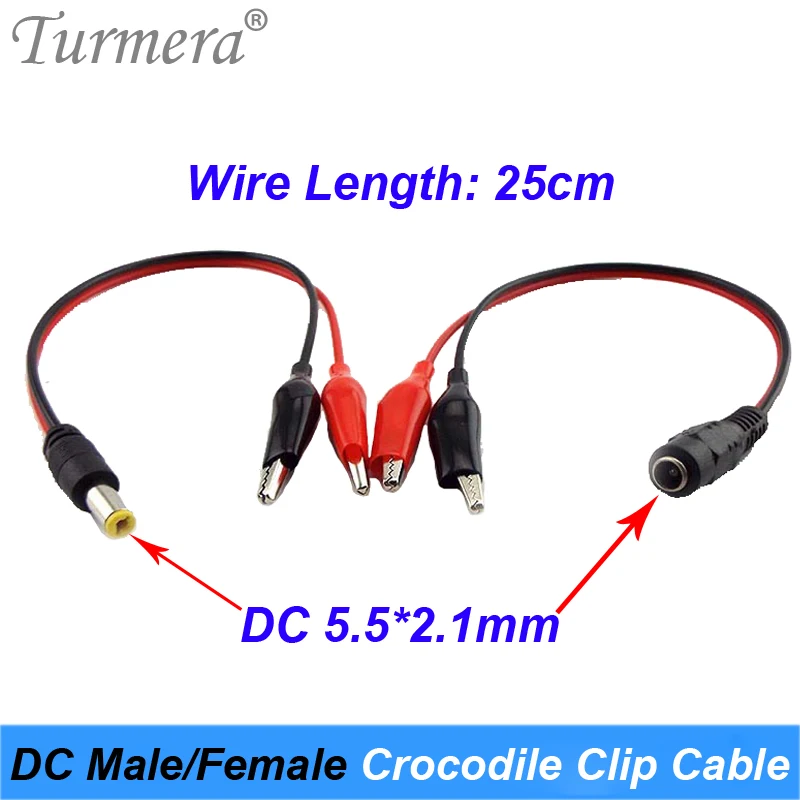 DC Male Female Wire 25cm Jack Connector with Crocodile Clip Wire 12V Battery Cable Crocodile Clip Connector DC 5.5*2.1mm Turmera