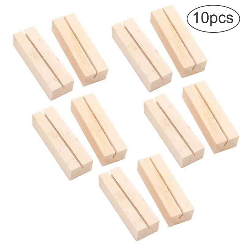 

10 Pcs Business Card Holder Natural Wooden Rectangle Shaped Photo Stand Picture Holder Handmade Memo Clips Desktop Message Craft