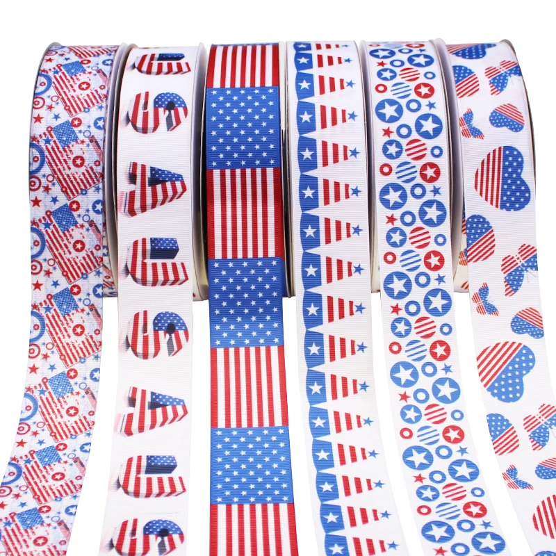 

6 Designs Available 38mm Heat Transfer Independence Day Printed Grosgrain Ribbon 10Yards/Lot