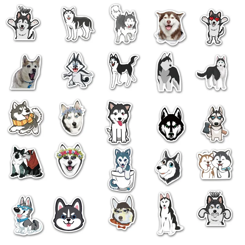 50PCS Husky Cartoon Stickers Cute Animals Dog Graffiti For Car Suitcase Skateboard Phone Laptop DIY Stickers Skateboard Sticker