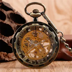Reloj de bolsillo mecánico de bobinado a mano Unisex Steampunk, caja de cara abierta transparente, reloj con colgante, cadena FOB, Timepeice