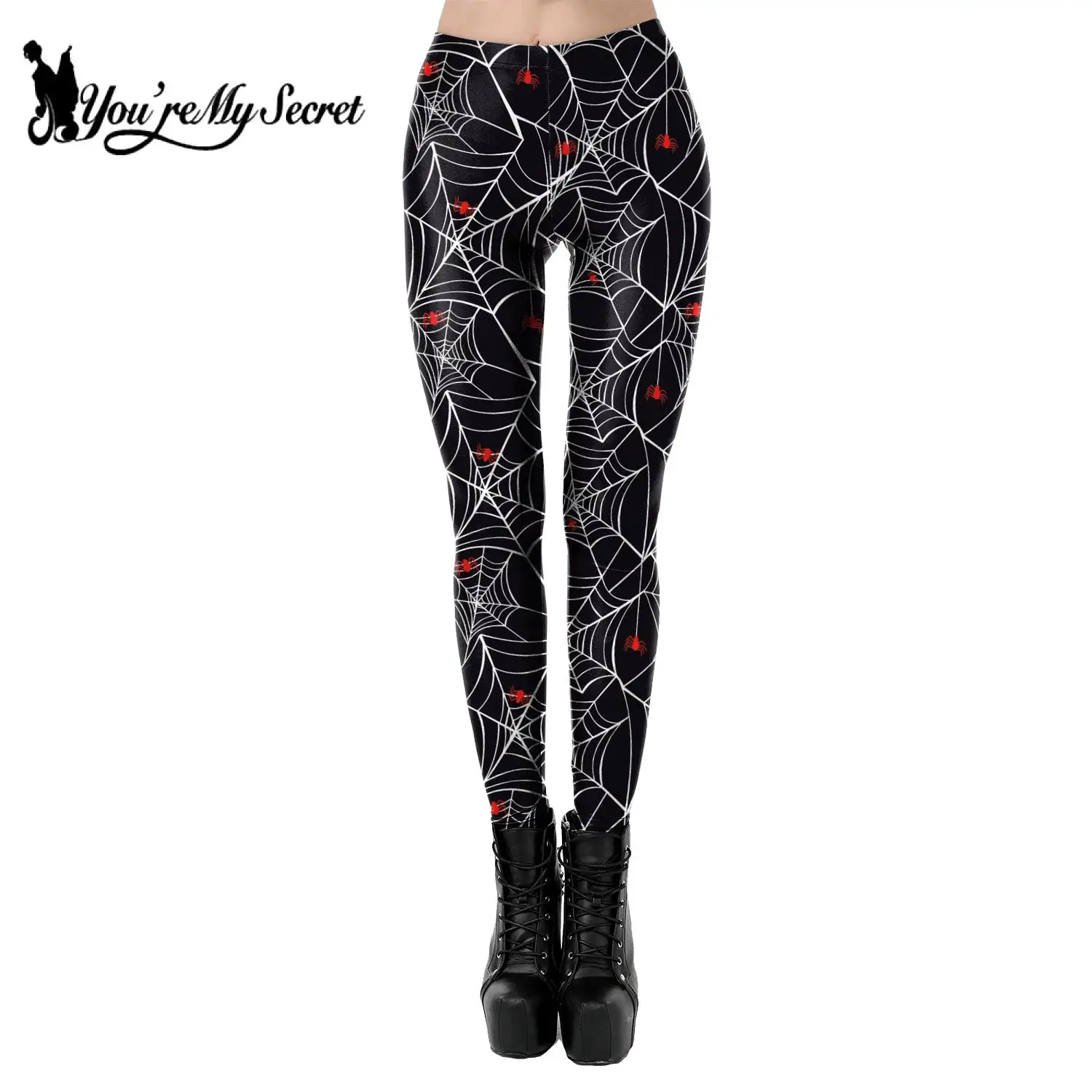 [You\'re My Secret] Women  Gothic Punk Spider Printed Leggings Fashion Halloween Pants Jogger Sexy Gothic Leggings Trousers