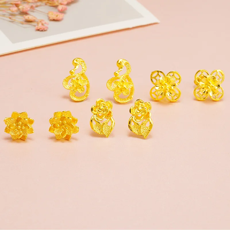 QEENKISS Gold Flower Rose Stud Earrings For Women Wedding Party Birthday Christmas Bride Ladies Girlfriend Mother Gifts EG503