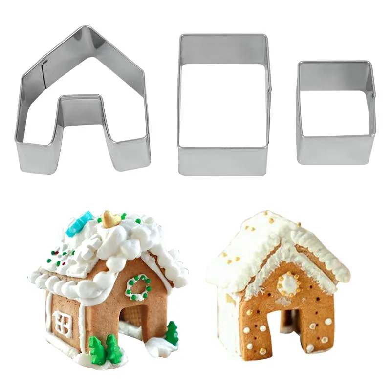 

3pcs/Set Home Kitchen Kit Stainless Steel Gingerbread House Mold Fondant Cookie Cutter Baking Tool Christmas Birthday Cake Molds