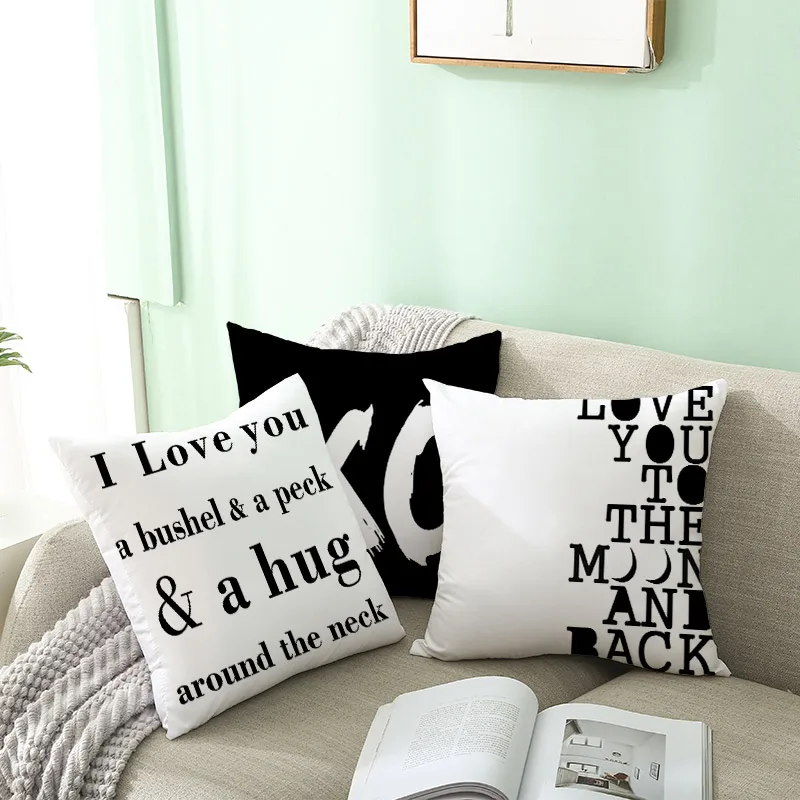 Letters Geometric Pillow Case Black White Alphabet Letter Throw Pillow Cover 45*45cm Decorative Pillowcases funda de almohada