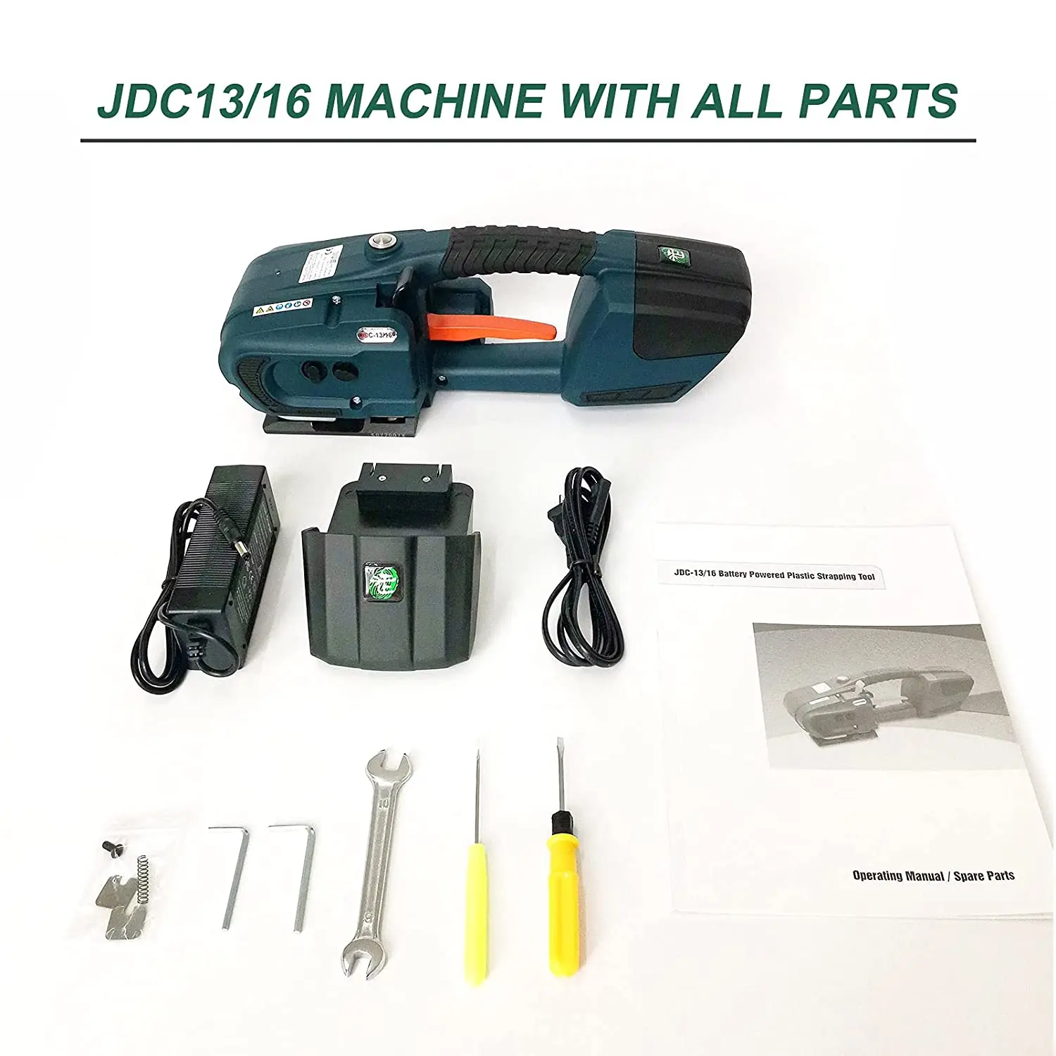 JDC 16 Automatic Strapping Tool for 1/2-5/8 Inch Wide PP/PET, Rechargeable Battery Powered Packaging Strapping Machine