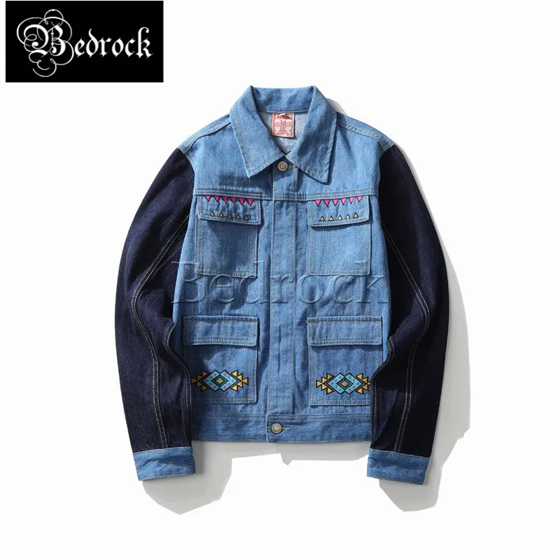 MBBCAR craft washed denim jacket for men American retro contrast color embroidery vintage denim jacket 388