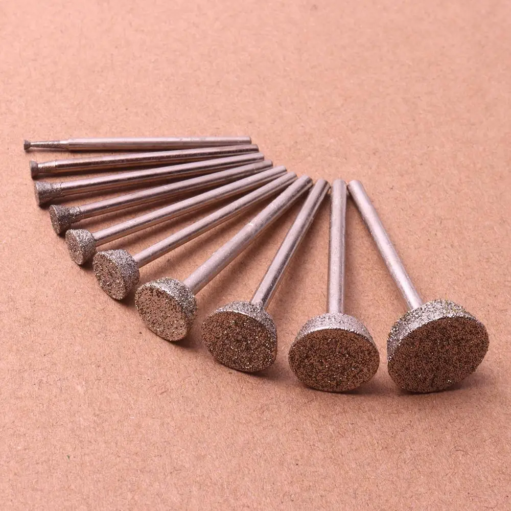 10 PCS Diamond Grinding Head Burrs Bits 2mm to 16mm Dremel Rotary Tools  Jade Stone Carving Polishing Engraving Tool