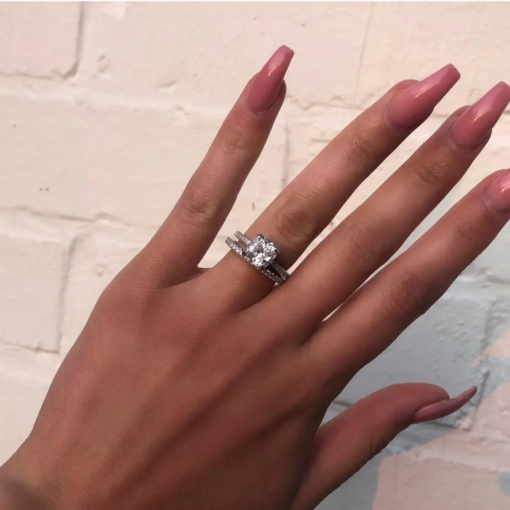 Majeste Promise ring 925 Sterling Silver Cushion cut 2ct Sona cz Engagement Wedding Band Rings for women Bridal Jewelry