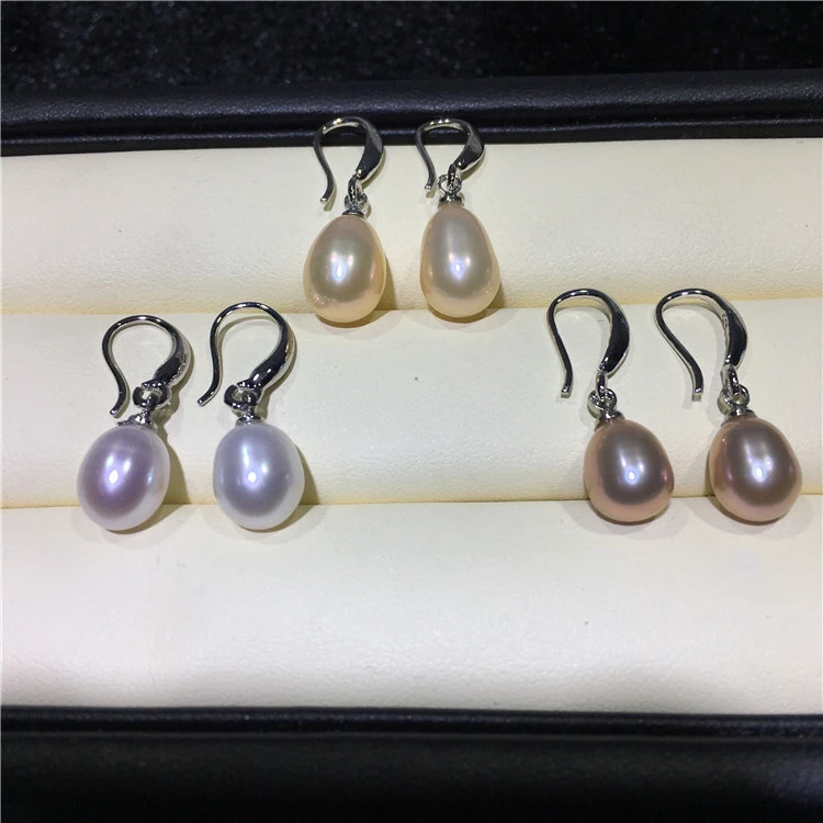 Wholesale 100pairs/lot Hot Cheap 7-8mm Big Real Freshwater Pearl Earrings Silver Plated Drop Earrings Nice Party Wedding Gift