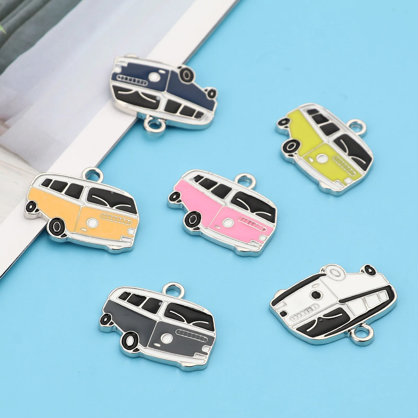 5 PCs Cartoon Car Series Charms Pendant For Necklace Making Zinc Based Alloy Pendant Bus Enamel Charms DIY Hademake Jewelry