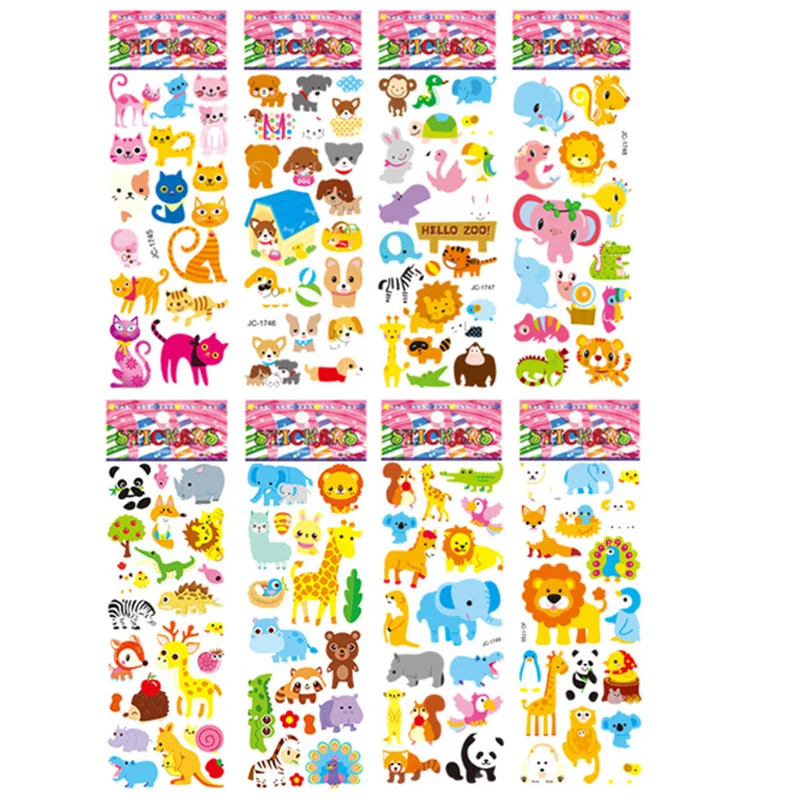 8 Sheets/Pack 3D Puffy Bubble Stickers Zoo Animals Cartoon Cat Dog DIY Toys for Children Kids Boy Girl Sticker