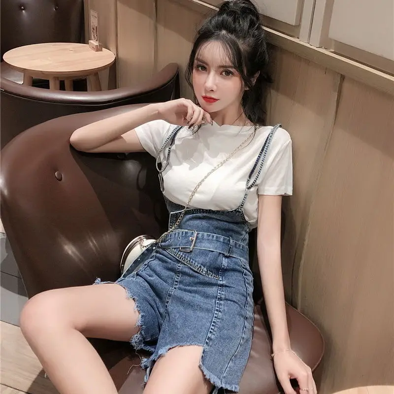 Spring and Summer New Style Foreign Style Denim Overalls Women Korean Fashion Plus Size Loose Shorts Women