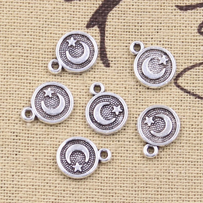 50pcs Charms Star Moon 13x10mm Antique Silver Color Pendants DIY Crafts Making Findings Handmade Tibetan Jewelry