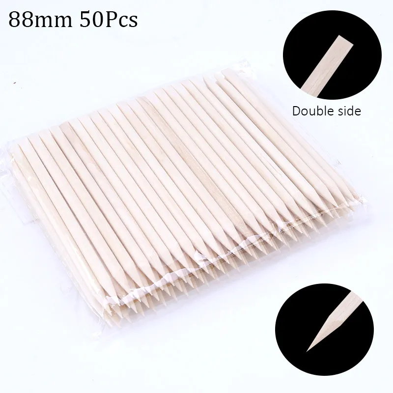 100/50 Stuks Nail Art Pusher Oranje Houten Stokken Cuticle Pusher Remover Steentjes Puntjes Verwijderen Manicure Pedicure Care Tools