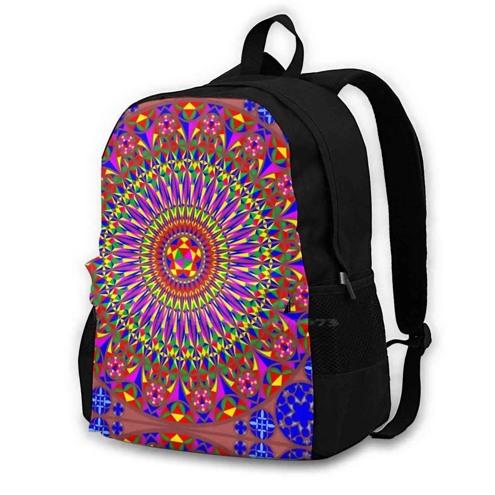 Gothic Rosette School Bags For Teenage Girls Laptop Travel Bags Rosette Medieval Mandala Multicolored Patterns Geometric Forms