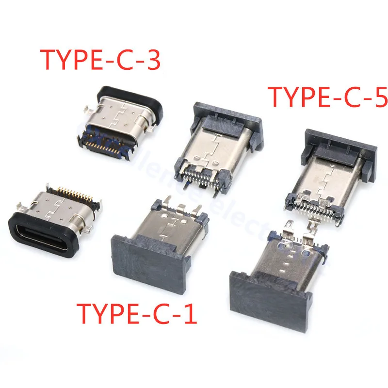 5pcs Type C USB 3.1 SMT Connector 24P USB Horizontal Mid Mount Male Female Through Board for Charger Adapter DIY