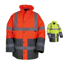 EN471 ANSI/SEA 107 Hi vis two tone waterproof safety park jacket with reflective tape orange safety workwear winter jacket