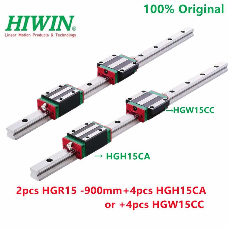 

100% Original HIWIN 2pcs linear guide rail HGR15 -900mm + 4pcs HIWIN HGH15CA Or + 4pcs HGW15CC linear blocks HGH15 HGW15