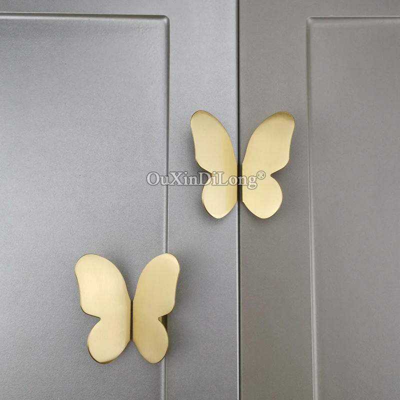 Creative Butterfly Design 10Pairs European Pure Brass Cabinet Pulls Cupboard Wardrobe Drawer Wine Cabinet Handles and Knobs