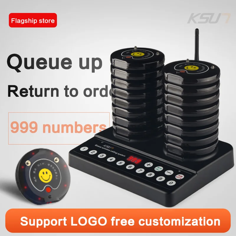 KSUN-buscapersonas con timbre inalámbrico para restaurante, receptor de llamadas de 20 posavasos para iglesia, enfermera, sistema de cola médica, servicio de mesa
